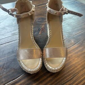 Marc Fisher Metallic Espadrille Wedges with Ankle Strap